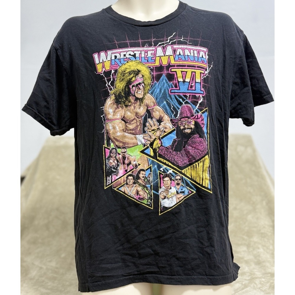 WWE Wrestlemania VI T-shirt L Ultimate‎ Warrior Randy Macho Man Savage WWF 90's
